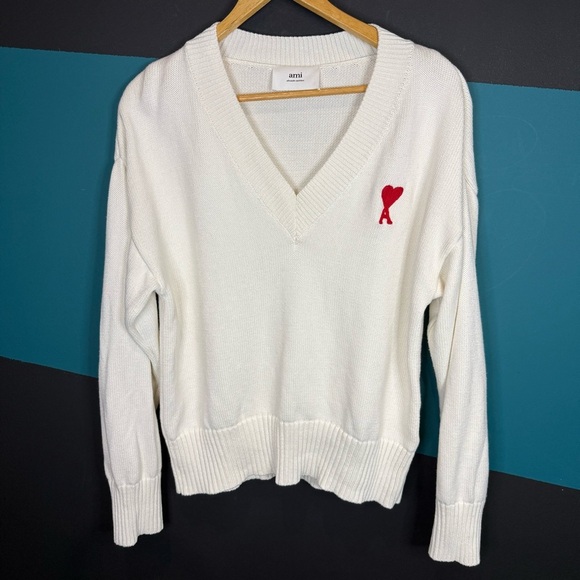 Ami Cream Knit Cotton Wool blend Sweater - Picture 3 of 16